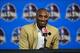 Feb 16, 2014; New Orleans, LA, USA; Los Angeles Lakers guard Kobe Bryant speaks during a press conference before the 2014 NBA All-Star Game at the Smoothie King Center. Mandatory Credit: Bob Donnan-USA TODAY Sports