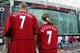 MANCHESTER - AUGUST 16: Manchester United fans wearing new boy Cristiano Ronaldo and recently departed David Beckham shirts during the FA Barclaycard Premiership match between Manchester United and Bolton Wanderers held on August 16, 2003 at Old Trafford