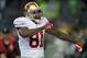 Jan 19, 2014; Seattle, WA, USA; San Francisco 49ers wide receiver Anquan Boldin (81) celebrates after catching a touchdown pass against the Seattle Seahawks in the third quarter of the 2013 NFC Championship football game at CenturyLink Field. Mandatory Cr
