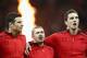 CARDIFF, WALES - FEBRUARY 01: Mike Phillips (L) Leigh Halfpenny (C) and George North (R) of Wales during the playing of the national anthem during the RBS Six Nations match between Wales and Italy at the Millenium Stadium on February 1, 2014 in Cardiff,