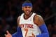 Feb 1, 2014; New York, NY, USA; New York Knicks small forward Carmelo Anthony (7) reacts after not getting a foul call against the Miami Heat during the first period of a game at Madison Square Garden. Mandatory Credit: Brad Penner-USA TODAY Sports