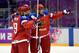 Feb 13, 2014; Sochi, RUSSIA; Russia forward Alex Ovechkin (8) celebrates with teammates after scoring a goal against Slovenia in a men's ice hockey preliminary round game during the Sochi 2014 Olympic Winter Games at Bolshoy Ice Dome. Mandatory Credit: Sc