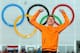 SOCHI, RUSSIA - FEBRUARY 18: Gold medalist Jorrit Bergsma of the Netherlands celebrates during the flower ceremony for the Men's 10000m Speed Skating event on day eleven of the Sochi 2014 Winter Olympics at Adler Arena Skating Center on February 18, 2014