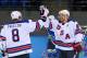 SOCHI, RUSSIA - FEBRUARY 16: Phil Kessel #81 of the United States celebrates with Joe Pavelski #8 of the United States after scoring his second goal in the first period against Slovenia, both assisted by Pavelski, during the Men's Ice Hockey Preliminary R