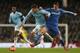 MANCHESTER, ENGLAND - FEBRUARY 15: Fernando Torres of Chelsea in action with Javi Garcia of Manchester City during the FA Cup Fifth Round match sponsored by Budweiser between Manchester City and Chelsea at Etihad Stadium on February 15, 2014 in Manchester
