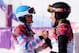SOCHI, RUSSIA - FEBRUARY 19: Alena Zavarzina of Russia (L) and Patrizia Kummer of Switzerland celebrate winning the bronze and gold medals in the Snowboard Ladies' Parallel Giant Slalom Finals on day twelve of the 2014 Winter Olympics at Rosa Khutor Ext