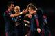 LONDON, ENGLAND - FEBRUARY 19: Toni Kroos of Bayern Muenchen celebrates scoring the opening goal with with team mates during the UEFA Champions League Round of 16 first leg match between Arsenal and FC Bayern Muenchen at Emirates Stadium on February 19,