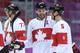 SOCHI, RUSSIA - FEBRUARY 19: Shea Weber #6 and Dan Hamhuis #5 of Canada celebrate after defeating Latvia 2-1 during the Men's Ice Hockey Quarterfinal Playoff on Day 12 of the 2014 Sochi Winter Olympics at Bolshoy Ice Dome on February 19, 2014 in Sochi, R