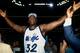 ORLANDO - JUNE 4: Shaquille O'Neal #32 of the Orlando Magic celebrates after defeating the Indian Pacers following Game Seven of the Eastern Conference Finals during the 1995 NBA Playoffs at the Orlando Arena on June 4, 1995 in Orlando, Florida. The Orla