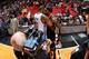 MIAMI, FL - JANUARY 29: Kevin Durant #35 of the Oklahoma City Thunder embraces with LeBron James #6 of the Miami Heat at the American Airlines Arena in Miami, Florida on Jan. 29, 2014. NOTE TO USER: User expressly acknowledges and agrees that, by download