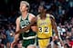 LOS ANGELES - JANUARY 1: Larry Bird #33 of the Boston Celtics waits for a rebound against Magic Johnson of the Los Angeles Lakers at The Great Western Forum on January 1, 1986 in Los Angeles, California. NOTE TO USER: User expressly acknowledges and agr