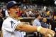 May 16, 2013; San Diego, CA, USA; Texas A&M quarterback Johnny Manziel before throwing out the first pitch prior to the San Diego Padres game against the Washington Nationals at Petco Park. Mandatory Credit: Christopher Hanewinckel-USA TODAY Sports