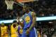 Dec 29, 2013; Cleveland, OH, USA; Golden State Warriors small forward Harrison Barnes reacts during a game against the Cleveland Cavaliers at Quicken Loans Arena. The Warriors won 108-104. Mandatory Credit: David Richard-USA TODAY Sports