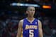 Nov 7, 2013; Houston, TX, USA; Los Angeles Lakers point guard Steve Blake (5) watches a replay against the Houston Rockets during the second half at Toyota Center. The Lakers won 99-98. Mandatory Credit: Thomas Campbell-USA TODAY Sports