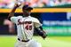 ATLANTA, GA - SEPTEMBER 29: Julio Teheran #49 of the Atlanta Braves pitches in the first inning against the Philadelphia Phillies at Turner Field on September 29, 2013 in Atlanta, Georgia. (Photo by Daniel Shirey/Getty Images)