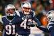 One of Nate Ebner's (43) fumble recoveries set up the game-winning overtime field goal against the Denver Broncos.