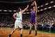 BOSTON, MA - JANUARY 17: Pau Gasol #16 of the Los Angeles Lakers shoots the ball against Kelly Olynyk #41 of the Boston Celtics on January 17, 2014 at the TD Garden in Boston, Massachusetts. NOTE TO USER: User expressly acknowledges and agrees that, by d