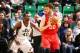 SALT LAKE CITY, UT - FEBRUARY 12: Spencer Hawes #00 of the Philadelphia 76ers drives against Jeremy Evans #40 of the Utah Jazz at EnergySolutions Arena on February 12, 2014 in Salt Lake City, Utah. NOTE TO USER: User expressly acknowledges and agrees tha
