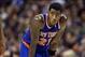 Dec 28, 2013; Toronto, Ontario, CAN; New York Knicks guard Iman Shumpert (21) looks on against the Toronto Raptors at Air Canada Centre. The Raptors beat the Knicks 115-100. Mandatory Credit: Tom Szczerbowski-USA TODAY Sports