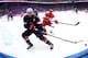 SOCHI, RUSSIA - FEBRUARY 15: Alexander Radulov #47 of Russia challenges Ryan Suter #20 of the United States for the puck during the Men's Ice Hockey Preliminary Round Group A game on day eight of the Sochi 2014 Winter Olympics at Bolshoy Ice Dome on Febr