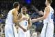 February 13, 2014; Los Angeles, CA, USA; UCLA Bruins guard Jordan Adams (3) celebrates with guard/forward Kyle Anderson (5) and forward Travis Wear (24) after scoring a basket against the Colorado Buffaloes during the second half at Pauley Pavilion. Manda