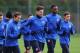 ST ALBANS, ENGLAND - FEBRUARY 18: Olivier Giroud and Mathieu Flamini warm up during a training session at London Colney on February 18, 2014 in St Albans, England. (Photo by Shaun Botterill/Getty Images)