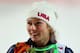 SOCHI, RUSSIA - FEBRUARY 21: Gold medalist Mikaela Shiffrin of the United States celebrates during the flower ceremony for the Women's Slalom during day 14 of the Sochi 2014 Winter Olympics at Rosa Khutor Alpine Center on February 21, 2014 in Sochi, Russ