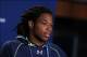 Feb 21, 2014; Indianapolis, IN, USA; Florida State Seminoles wide receiver Kelvin Benjamin speaks to the media in a press conference during the 2014 NFL Combine at Lucas Oil Stadium. Mandatory Credit: Brian Spurlock-USA TODAY Sports