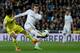 MADRID, SPAIN - FEBRUARY 08: Gareth Bale of Real Madrid CF competes for the ball with Jonathan Pereira of Villarreal CF during the La Liga match between Real Madrid CF and Villarreal CF at Estadio Santiago Bernabeu on February 8, 2014 in Madrid, Spain. (
