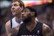 Feb 18, 2014; Dallas, TX, USA; Miami Heat small forward LeBron James (6) boxes out Dallas Mavericks power forward Dirk Nowitzki (41) during the first half at the American Airlines Center. Mandatory Credit: Jerome Miron-USA TODAY Sports
