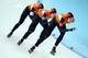 SOCHI, RUSSIA - FEBRUARY 22: (L to R) Marrit Leenstra, Ireen Wust and Jorien ter Mors of the Netherlands compete during the Women's Team Pursuit Final A Speed Skating event on day fifteen of the Sochi 2014 Winter Olympics at at Adler Arena Skating Cente