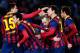 SAN SEBASTIAN, SPAIN - FEBRUARY 22: Lionel Messi (2ndR) of FC Barcelona celebrates with his teammates after scoring his team's first goalduring the La Liga match between Real Sociedad and FC Barcelona at Estadio Anoeta on February 22, 2014 in San Sebasti