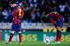 SAN SEBASTIAN, SPAIN - FEBRUARY 22: Lionel Messi (L) and Neymar of FC Barcelona react after Antoine Griezmann of Real Sociedad scored his team's second goal goal during the La Liga match between Real Sociedad and FC Barcelona at Estadio Anoeta on Februar