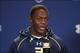 Feb 22, 2014; Indianapolis, IN, USA; Louisville Cardinals Teddy Bridgewater speaks to the media in a press conference during the 2014 NFL Combine at Lucas Oil Stadium. Mandatory Credit: Brian Spurlock-USA TODAY Sports
