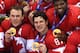 SOCHI, RUSSIA - FEBRUARY 23: (l-R) Jonathan Toews, Sidney Crosby and P.K. Subban #76 of Canada pose with the gold medals won during the Men's Ice Hockey Gold Medal match against Sweden on Day 16 of the 2014 Sochi Winter Olympics at Bolshoy Ice Dome on Fe
