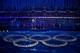 SOCHI, RUSSIA - FEBRUARY 23: Performers make the shape of the Olympic Rings during the 2014 Sochi Winter Olympics Closing Ceremony at Fisht Olympic Stadium on February 23, 2014 in Sochi, Russia. (Photo by Matthew Stockman/Getty Images)