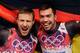 SOCHI, RUSSIA - FEBRUARY 12: Tobias Wendl (R) and Tobias Arlt of Germany celebrate after winning the gold medal during the Men's Luge Doubles on Day 5 of the Sochi 2014 Winter Olympics at Sliding Center Sanki on February 12, 2014 in Sochi, Russia. (Phot