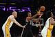 LOS ANGELES, CA - FEBRUARY 23: Jason Collins #98 of the Brooklyn Nets is defended by Chris Kaman #9 of the Los Angeles Lakers in the first half at Staples Center on February 23, 2014 in Los Angeles, California. NOTE TO USER: User expressly acknowledges a