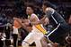 LOS ANGELES, CA - FEBRUARY 23: Nick Young #0 of the Los Angeles Lakers drives against the Brooklyn Nets at STAPLES Center on February 23, 2014 in Los Angeles, California. NOTE TO USER: User expressly acknowledges and agrees that, by downloading and/or usi