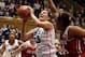 Feb 20, 2014; Durham, NC, USA; Duke Blue Devils guard/forward Haley Peters (33) drives against North Carolina State Wolfpack forward Kody Burke (44) at Cameron Indoor Stadium. Mandatory Credit: Mark Dolejs-USA TODAY Sports