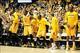 Feb 22, 2014; Wichita, KS, USA; against the Wichita State Shockers players celebrate a basket late in a 83-54 win against the Drake Bulldogs at Charles Koch Arena. Mandatory Credit: Scott Sewell-USA TODAY Sports