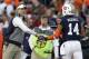 Nov 30, 2013; Auburn, AL, USA; Auburn Tigers head coach Gus Malzahn high fives quarterback Nick Marshall (14) during the second quarter at Jordan Hare Stadium. Mandatory Credit: John Reed-USA TODAY Sports