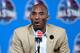 NEW ORLEANS, LA - FEBRUARY 16: Kobe Bryant of the Los Angeles Lakers addresses the media before the 2014 NBA All-Star game at the Smoothie King Center on February 16, 2014 in New Orleans, Louisiana. NOTE TO USER: User expressly acknowledges and agrees th