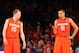 NEW YORK, NY - DECEMBER 15: Trevor Cooney #10 and Tyler Ennis #11 of the Syracuse Orange talk on the court during the game against the St. John's Red Storm at Madison Square Garden on December 15, 2013 in New York City. (Photo by Nate Shron/Getty Images)