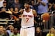 Feb 21, 2014; Orlando, FL, USA; New York Knicks small forward Carmelo Anthony (7) reacts after stepping out of bounds with less then a minute to go in regulation with the game tied as the Orlando Magic beat the New York Knicks 129-121 in double overtime a
