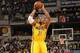 INDIANAPOLIS - FEBRUARY 25: David West #21 of the Indiana Pacers shoots against the Los Angeles Lakers at Bankers Life Fieldhouse on February 25, 2014 in Indianapolis, Indiana. NOTE TO USER: User expressly acknowledges and agrees that, by downloading and