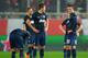 PIRAEUS, GREECE - FEBRUARY 25: (L-R) Wayne Rooney, Michael Carrick and Robin van Persie of Manchester United react as they restart the game after conceding the first goal during the UEFA Champions League Round of 16 first leg match between Olympiacos FC