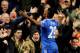 LONDON, ENGLAND - JANUARY 19: Samuel Eto'o of Chelsea celebrates after scoring his team's third goal and completing his hat trick during the Barclays Premier League match between Chelsea and Manchester United at Stamford Bridge on January 19, 2014 in Lon