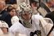 GLENDALE, AZ - FEBRUARY 01: Marc-Andre Fleury #29 of the Pittsburgh Penguins looks up ice during a stop in play against the Phoenix Coyotes at Jobing.com Arena on February 1, 2014 in Glendale, Arizona. (Photo by Norm Hall/NHLI via Getty Images)