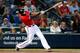 ATLANTA, GA - AUGUST 16: Justin Upton #8 of the Atlanta Braves hits a solo walk-off homer in the 10th inning against the Washington Nationals at Turner Field on August 16, 2013 in Atlanta, Georgia. (Photo by Kevin C. Cox/Getty Images)